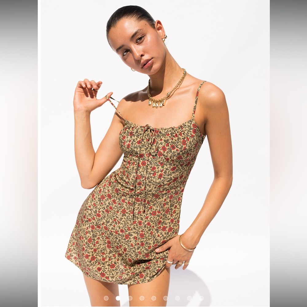 Realisation Par Olive Green Floral Slip Dress with Red Blooms
